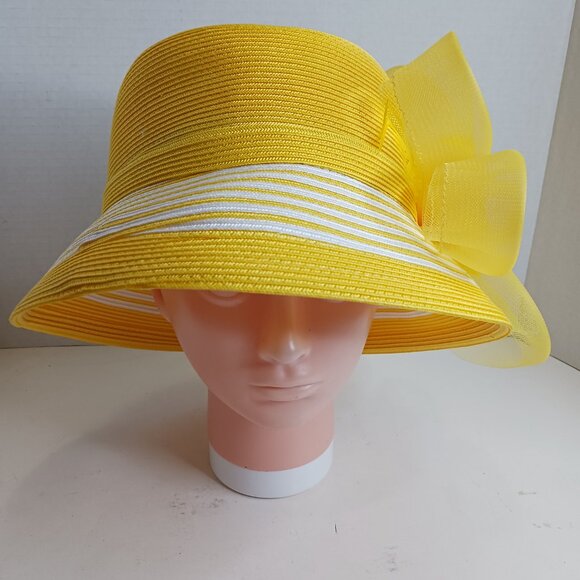 Vintage Medium Brim Hat Women\'s Church Straw Bright Yellow Pillbox Hat main image 12